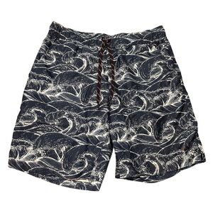 Fish Hippie Co. High Seas Swim Trunks with a blue wave print